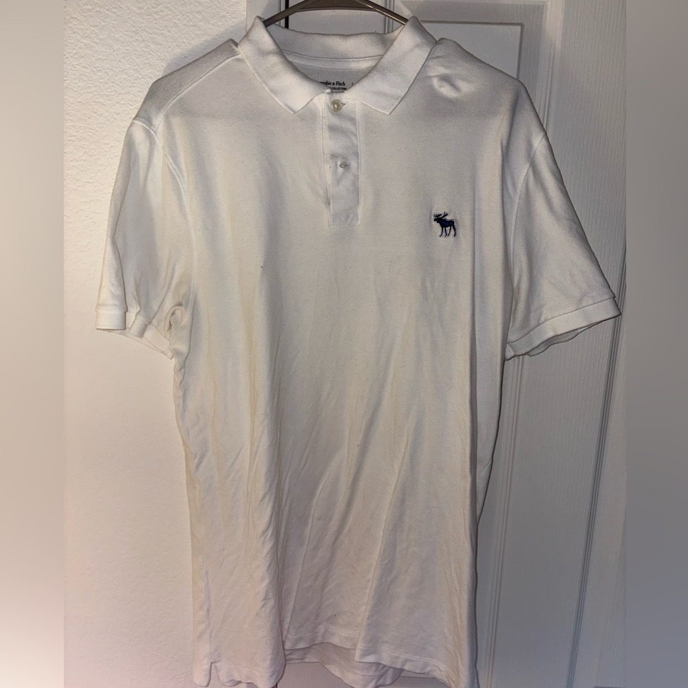 Abercrombie & Fitch White Polo with Navy Moose Logo